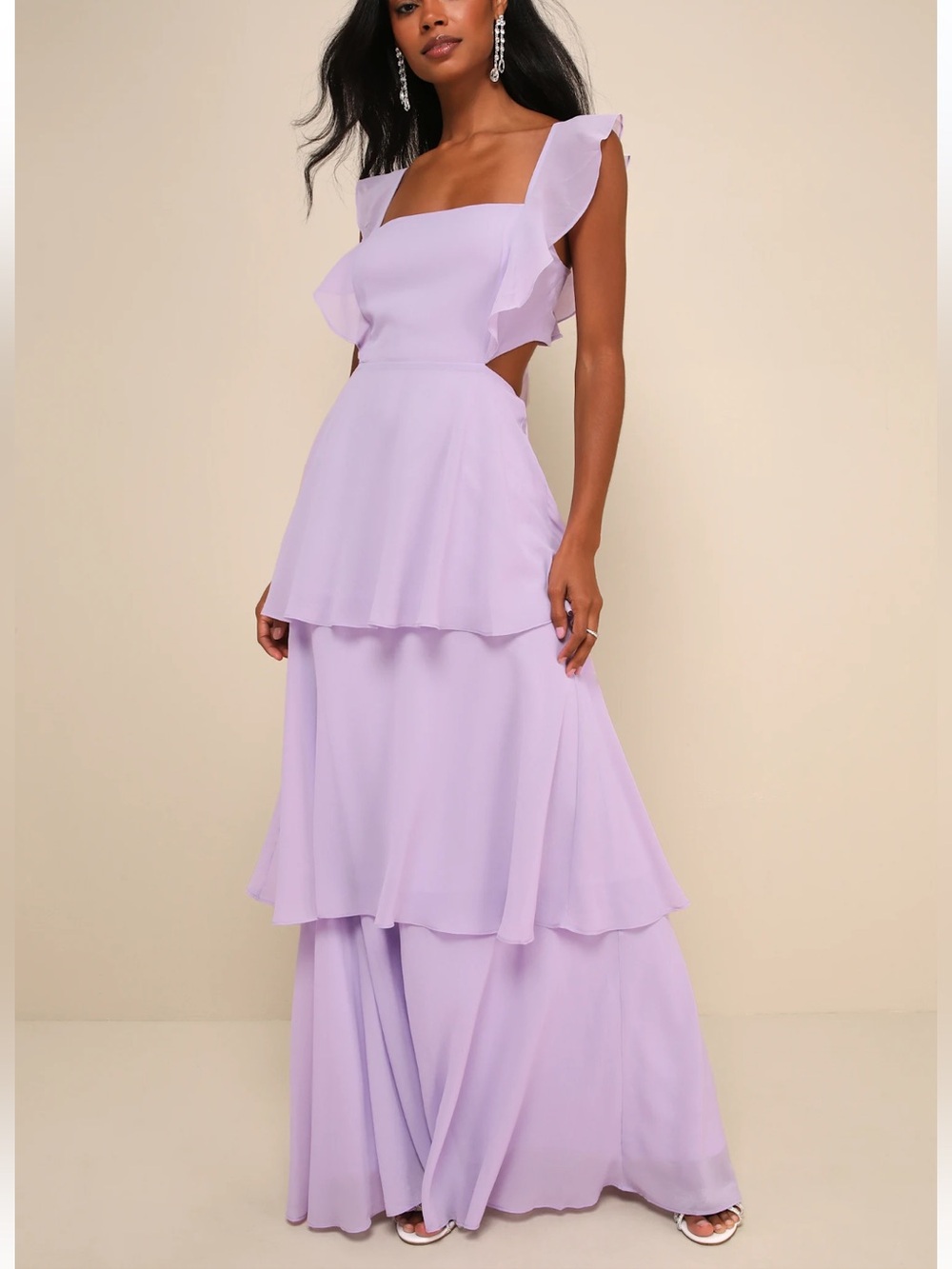 Lulu's Lavender Riffled Tiered Maxi Dress